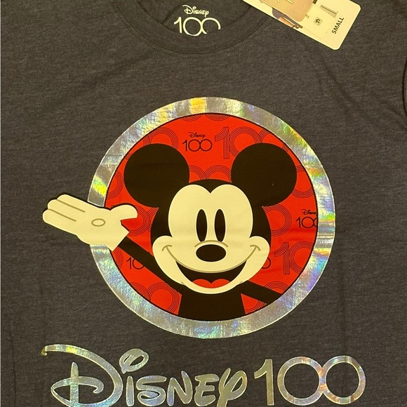Disney 100th anniversary adult size small 2 sided graphic T-shirt BluishGrey NWT - Picture 4 of 9
